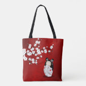 Tote Bag Poupée Kokeshi Rouge Noir Blanc Fleurs De Cerisier (Dos)