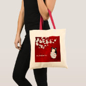 Tote Bag Poupée Kokeshi Rouge Noir Et Blanc Fleur De Cerisi (Devant (produit))