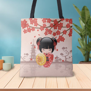 Tote Bag Poupée Rouge Sakura Kokeshi - Japonaise Geisha Gir
