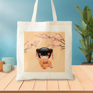 Tote Bag Poupée Ume Kokeshi - Japonaise Pêche Geisha Girl