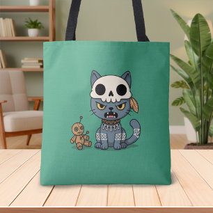 Tote Bag Poupée Vaudou Chat Sorcière Verte