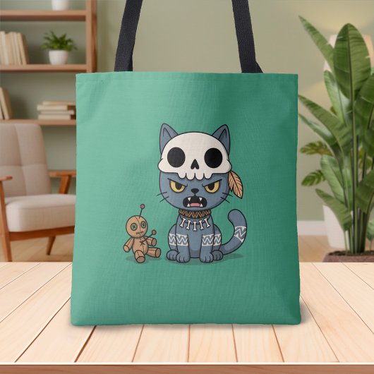 Tote Bag Poupée Vaudou Chat Sorcière Verte