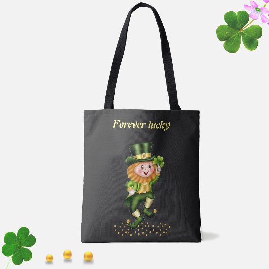 Tote Bag Pour toujours Lucky Green Gnome & Gold Confetti su