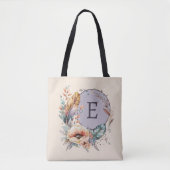 Tote Bag Pourpre ajouter floral initial (Devant)