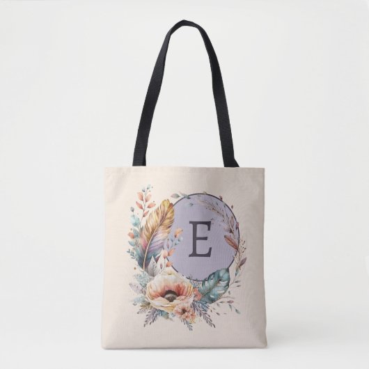 Tote Bag Pourpre ajouter floral initial (Devant)