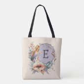 Tote Bag Pourpre ajouter floral initial (Dos)