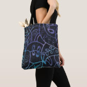 Tote Bag Pourpre et bleu boho batik feuillage abstrait (De près)