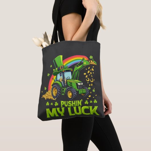 Tote Bag Pousser ma chance Funny Excavateur St Patrick's Da (De près)