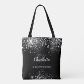 Tote Bag Poussière de strass argent noir monogramme initial (Dos)