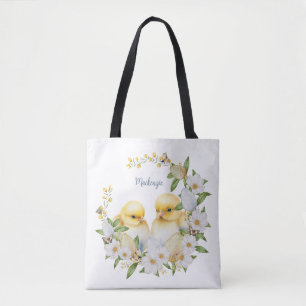 Tote Bag Poussin de Pâques personnalisé à l'aquarelle