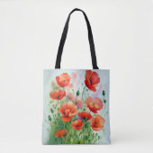 Tote Bag Prairies de pavot, aquarelles (Devant)