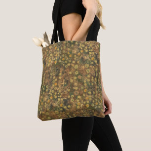 Tote Bag Pré doré, abstrait motif floral vert olive