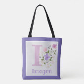 Tote Bag Premier Initial Plus Nom Imogen avec Fleurs (Dos)