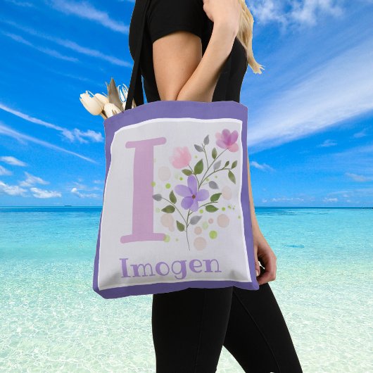 Tote Bag Premier Initial Plus Nom Imogen avec Fleurs