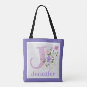 Tote Bag Premier Initial Plus Nom Jennifer avec Fleurs (Dos)