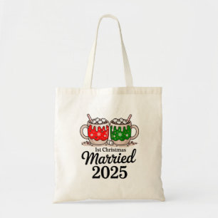 Tote Bag Premier Noël Mariés 2025 Chocolat Chaud Mignon