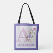 Tote Bag Premier nom initial plus Annabelle avec fleurs (Dos)