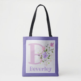 Tote Bag Premier nom initial plus Beverley avec fleurs