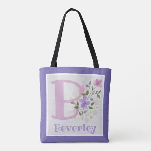 Tote Bag Premier nom initial plus Beverley avec fleurs (Dos)