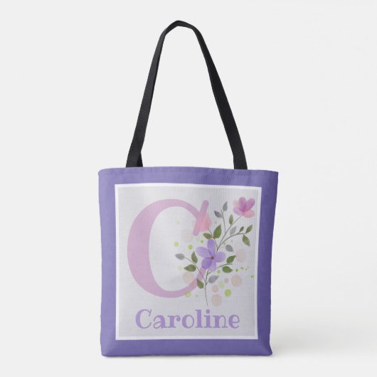 Tote Bag Premier nom initial Plus Caroline avec Fleurs (Dos)
