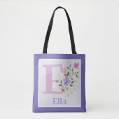 Tote Bag Premier nom initial plus Ella avec fleurs (Devant)