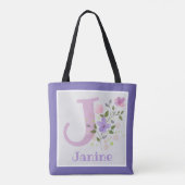 Tote Bag Premier nom initial plus Janine avec fleurs (Dos)