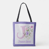Tote Bag Premier nom initial plus Jasmine avec fleurs (Dos)