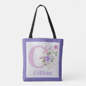 Tote Bag Premier nom initial plus nom Gillian avec fleurs (Dos)
