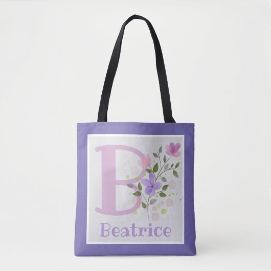 Tote Bag Première initiale plus le nom Béatrice avec des fl (Devant)