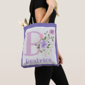 Tote Bag Première initiale plus le nom Béatrice avec des fl (De près)