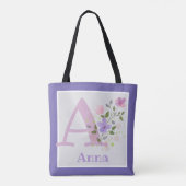 Tote Bag Première initiale plus nom Anna avec des fleurs (Dos)