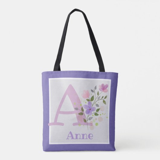 Tote Bag Première initiale Plus Nom Anne avec Fleurs (Dos)