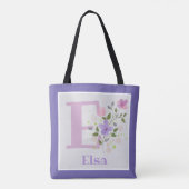 Tote Bag Première initiale plus nom Elsa avec des fleurs (Dos)