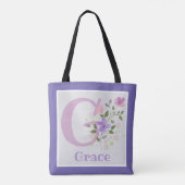 Tote Bag Première initiale Plus Nom Grace avec Fleurs (Dos)