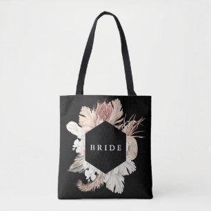 Tote Bag Premium Black Elegant Pampas Grass Tropical Jungle