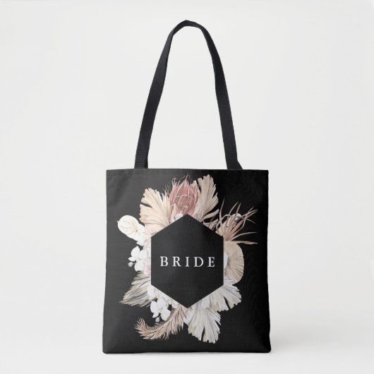 Tote Bag Premium Black Elegant Pampas Grass Tropical Jungle (Devant)