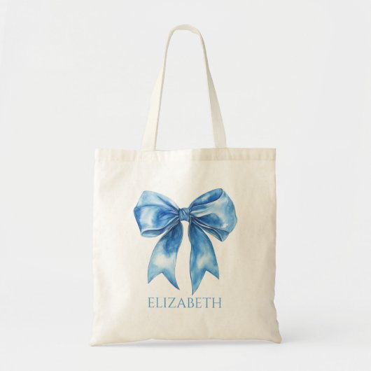 Tote Bag Preppy Blue and White Bow Personalized (Devant)