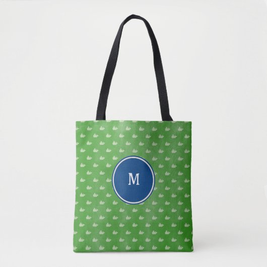 Tote Bag Preppy Blue Green baleines blanches Monogram Chien (Devant)