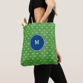 Tote Bag Preppy Blue Green baleines blanches Monogram Chien (De près)