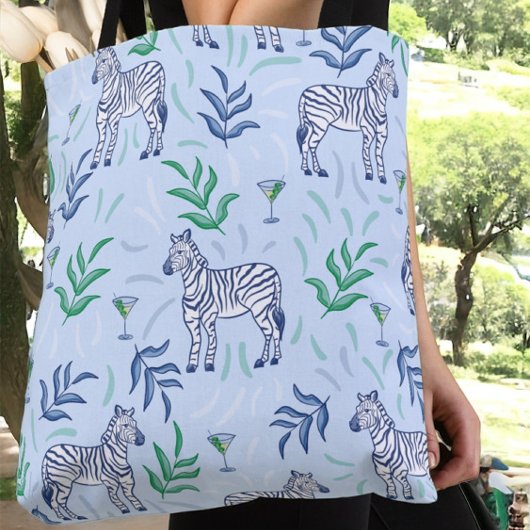 Tote Bag Preppy Classic Zebras et Martinis Blue