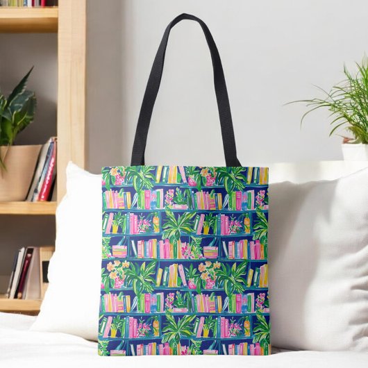Tote Bag Préppy Navy Bookcase Tropical