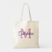 Tote Bag Preppy Pink and Navy Blue Simple Monogram (Dos)