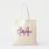 Tote Bag Preppy Pink and Navy Blue Simple Monogram (Devant)