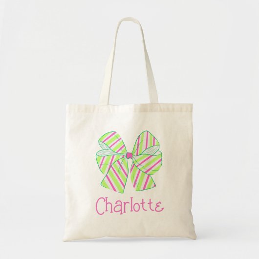 Tote Bag Preppy rose et vert striped Bow Personnalisé (Devant)