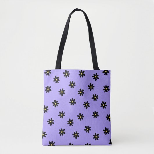 Tote Bag Preppy violet noir Floral simple Motif de fleurs (Devant)