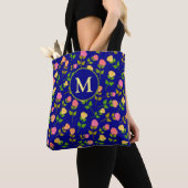 Tote Bag Pretty Blue Rose Pattern Monogram (De près)