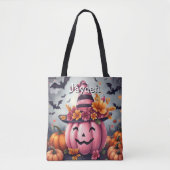Tote Bag Pretty Pink Halloween Pumpkin Personalized (Devant)