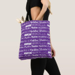 Tote Bag Pretty Purple Customizable Name Collage<br><div class="desc">This pretty personalized purple tote bag is customized with your name in 9 different beautiful fonts. A cute personalized present in violet.</div>