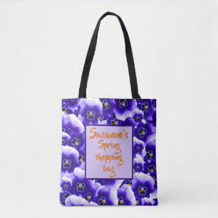 Tote Bag Pretty Purple Spring Pansies Motif et votre nom
