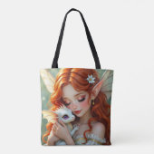 Tote Bag Pretty Red Haired Fairy with Dragon (Dos)